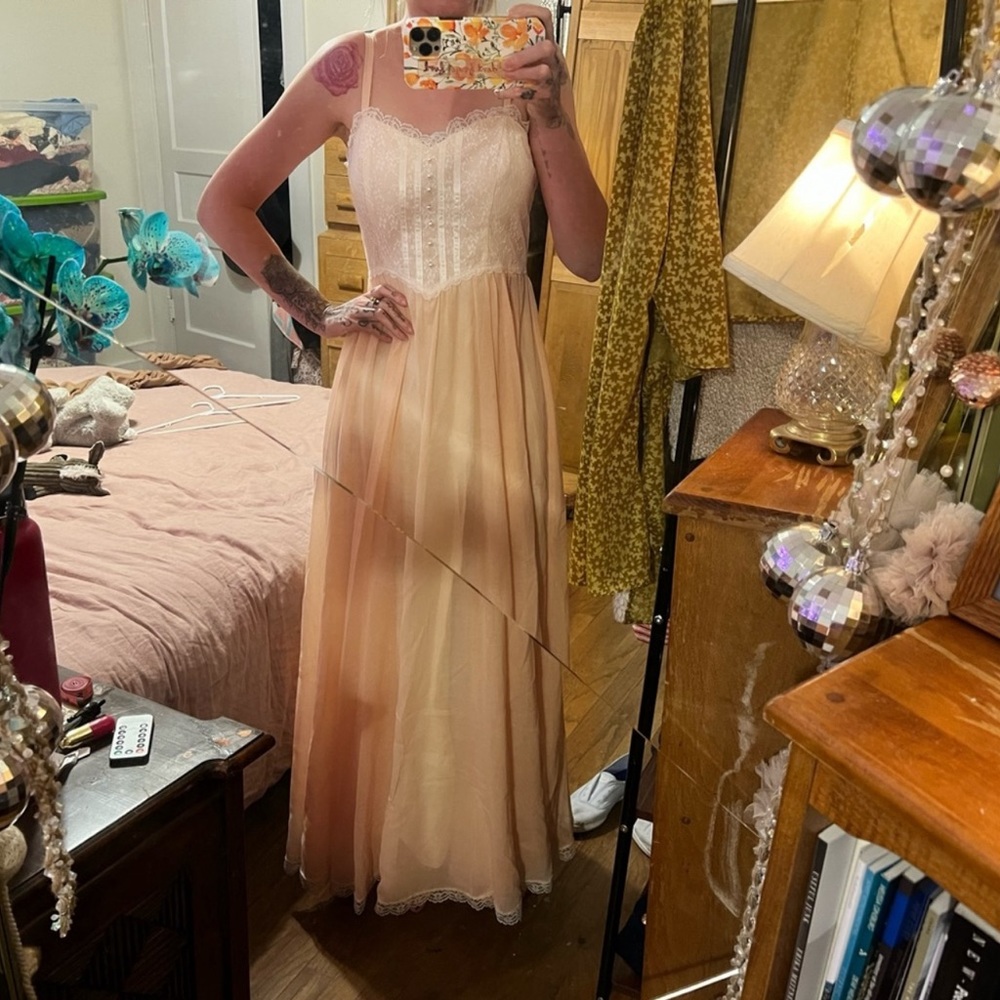 Vintage Gunne Sax peach maxi dress